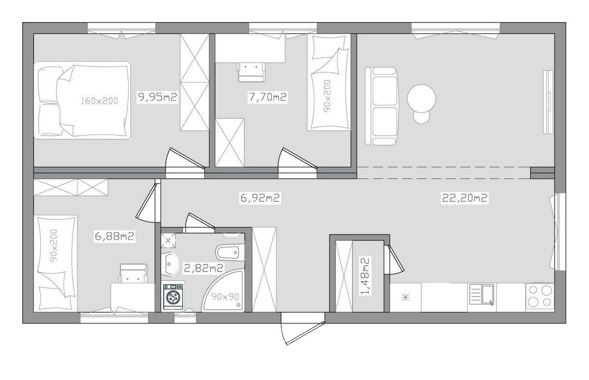 Raveno Modulheim 1, Grundriss B